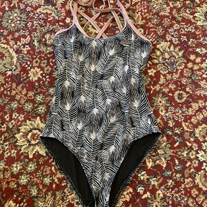 Carve Designs Black and White with Pink Trim One Piece Swimsuit